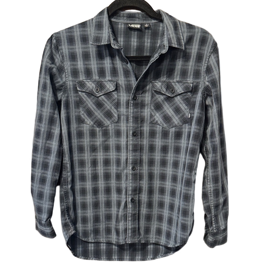 Vans Boys Dark Blue Plaid Button-Down Shirt